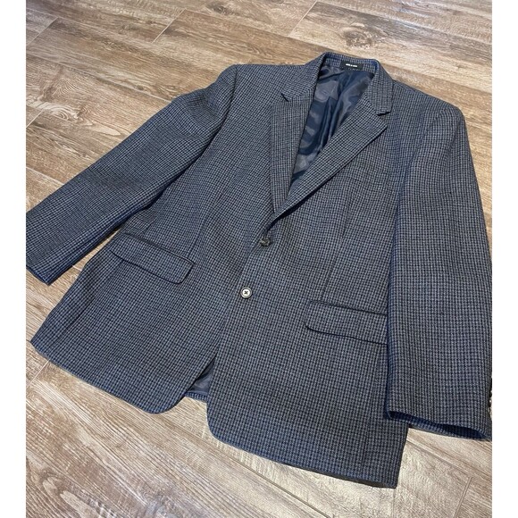 Ralph Lauren Blazer Mens 44R Gray Blue Lambswool Jacket Houndstooth Tweed - Picture 1 of 16